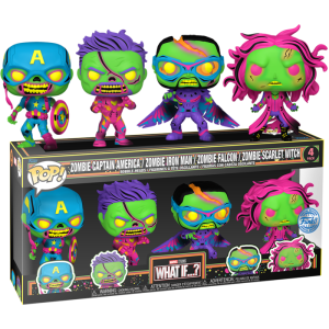 Funko Pop! Marvel: What If…?-Zombie Captain America-Zombie Iron Man-Zombie Falcon-Zombie Scarlet Witch-Special Edition 4-Pack