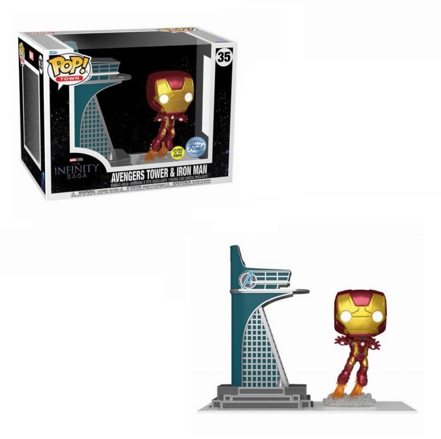 Funko POP! Town: Marvel The Infinity Saga – Avengers Tower & Iron Man-Glows in the Dark - Special Edition #35