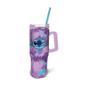 Stor: Stitch Purple Flower 1165ml Multiway Travel Cup Straw