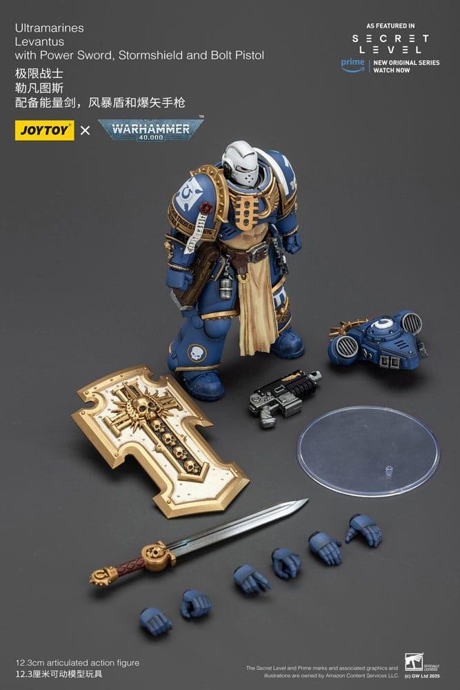 Warhammer 40k Action Figure 1/18 Ultramarines Levantus with Power Sword, Stormshield and Bolt Pistol (13cm)